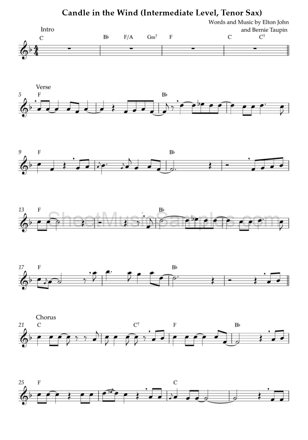 Candle in the Wind (Intermediate Level, Tenor Sax)