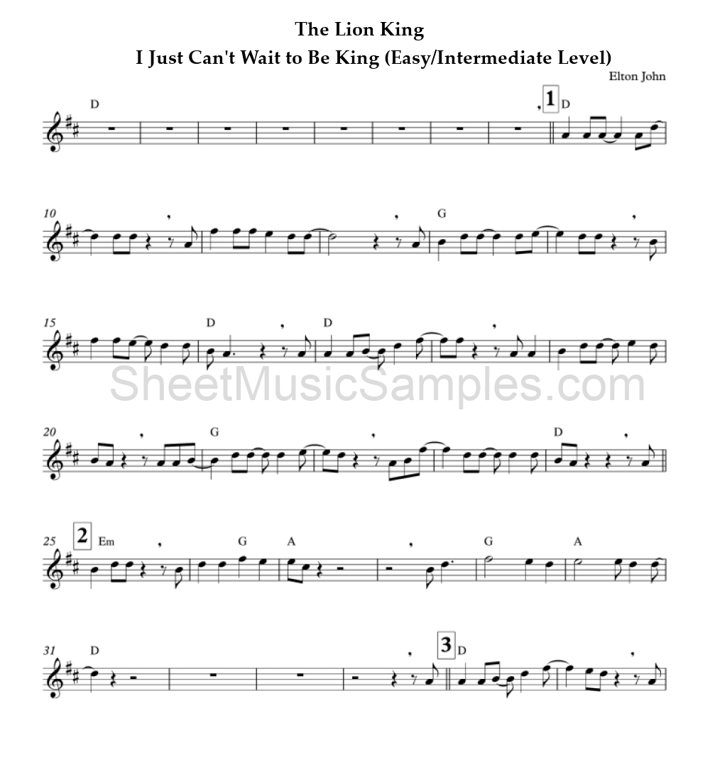 The Lion King - I Just Can't Wait to Be King (Easy/Intermediate Level)