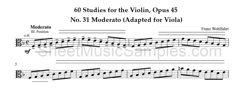 60 Studies for the Violin, Opus 45 - No. 31 Moderato (Adapted for Viola)