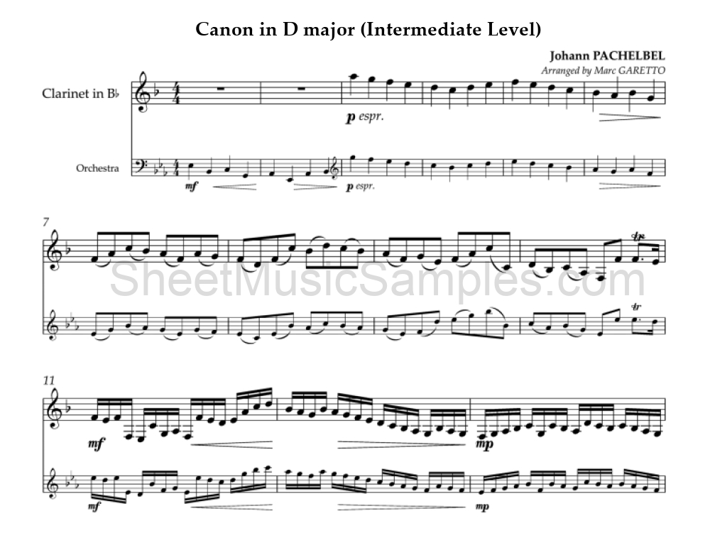 Canon in D major (Intermediate Level)