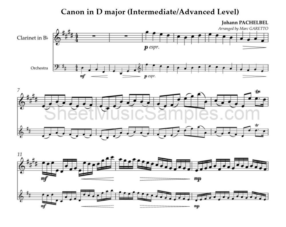 Canon in D major (Intermediate/Advanced Level)