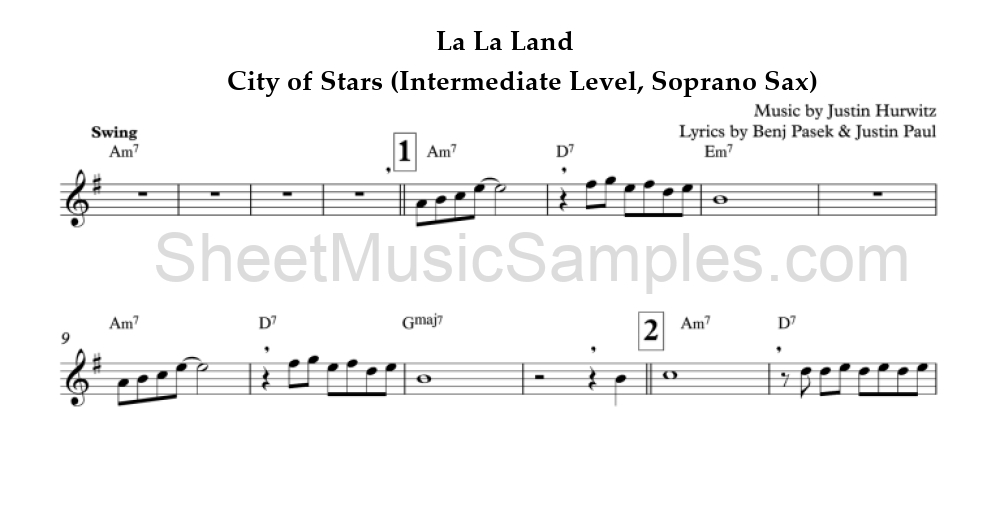 La La Land - City of Stars (Intermediate Level, Soprano Sax)