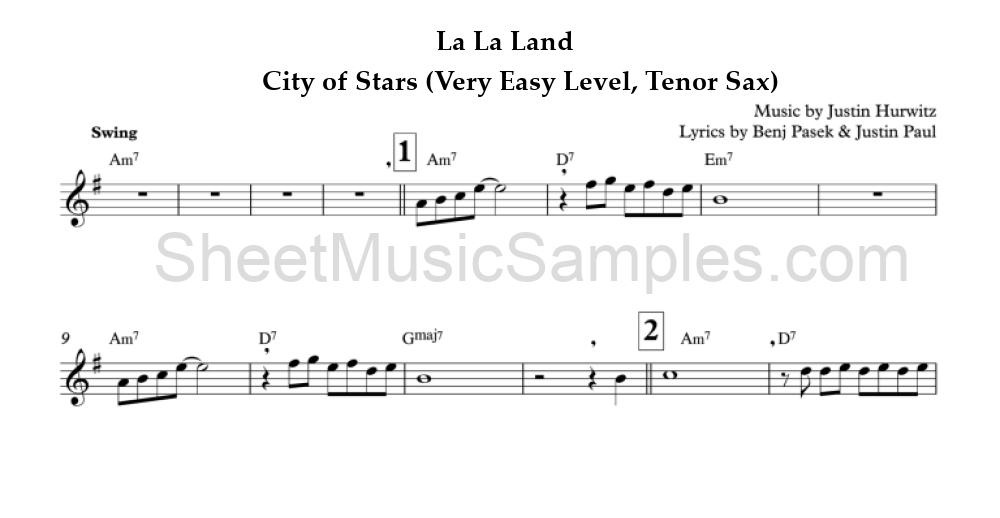 La La Land - City of Stars (Very Easy Level, Tenor Sax)