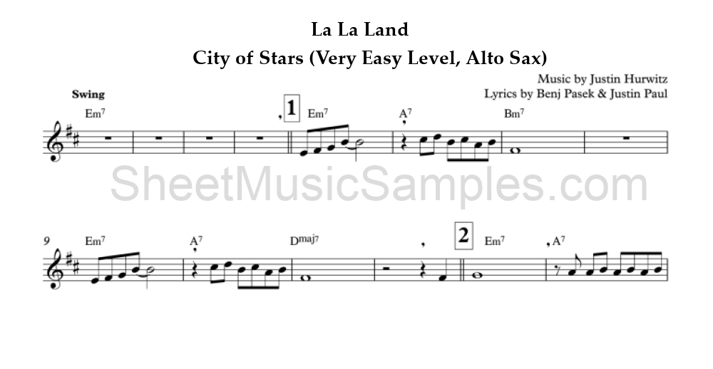 La La Land - City of Stars (Very Easy Level, Alto Sax)