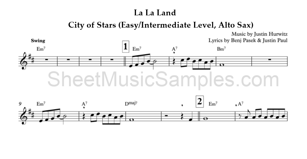 La La Land - City of Stars (Easy/Intermediate Level, Alto Sax)