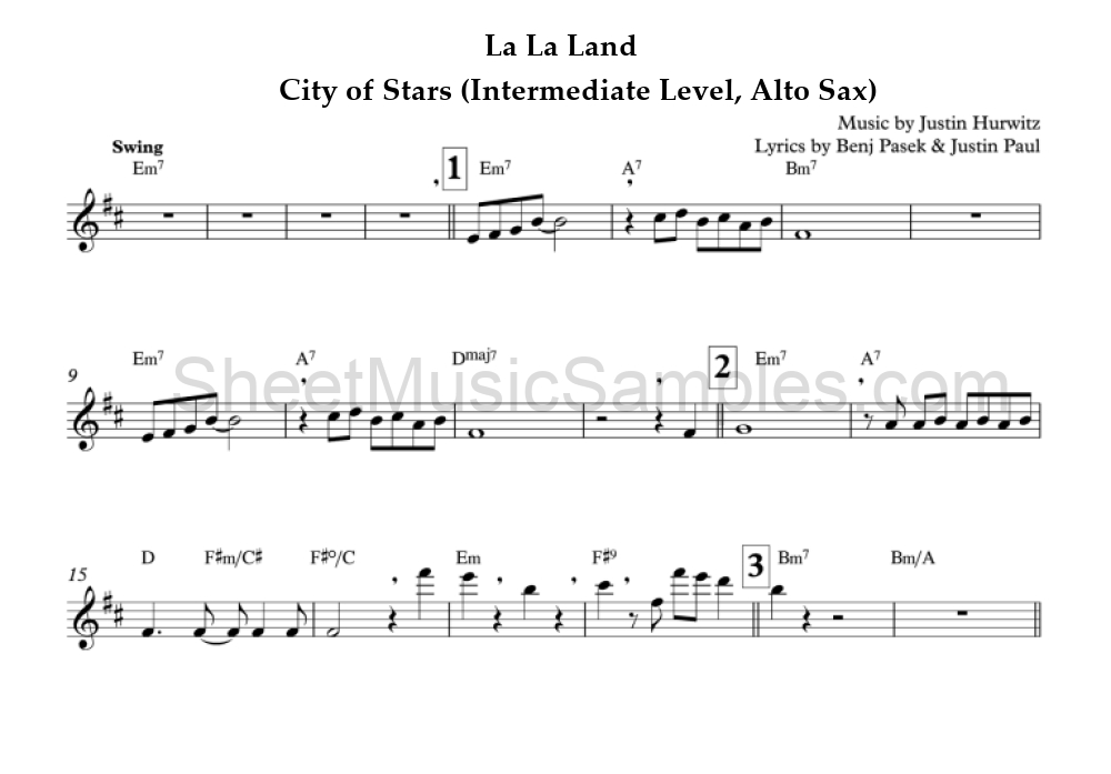 La La Land - City of Stars (Intermediate Level, Alto Sax)