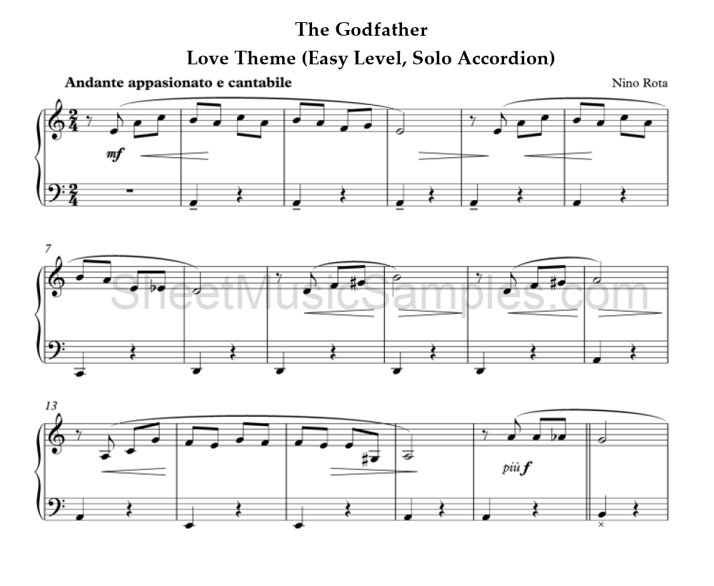 The Godfather - Love Theme (Easy Level, Solo Accordion)