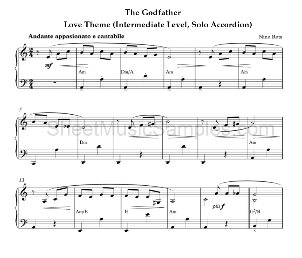 The Godfather - Love Theme (Intermediate Level, Solo Accordion)