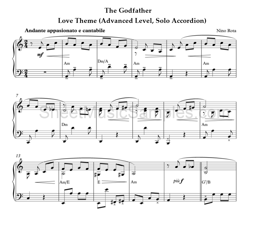 The Godfather - Love Theme (Advanced Level, Solo Accordion)