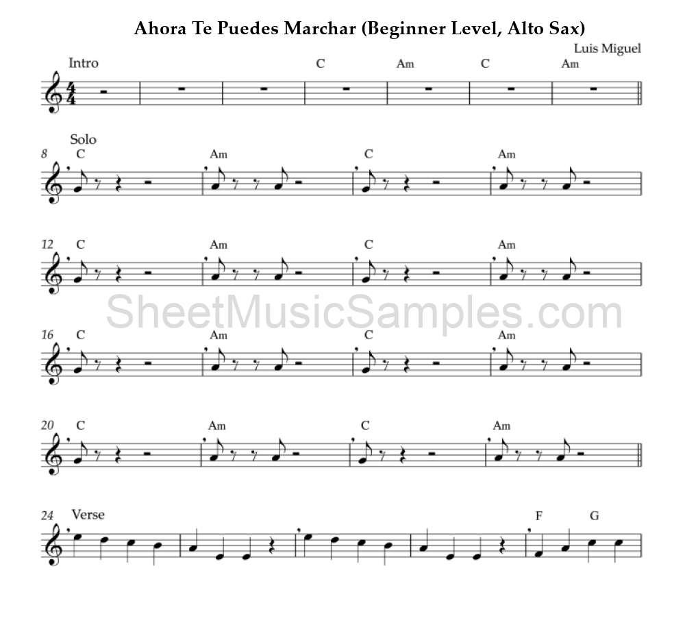 Ahora Te Puedes Marchar (Beginner Level, Alto Sax)