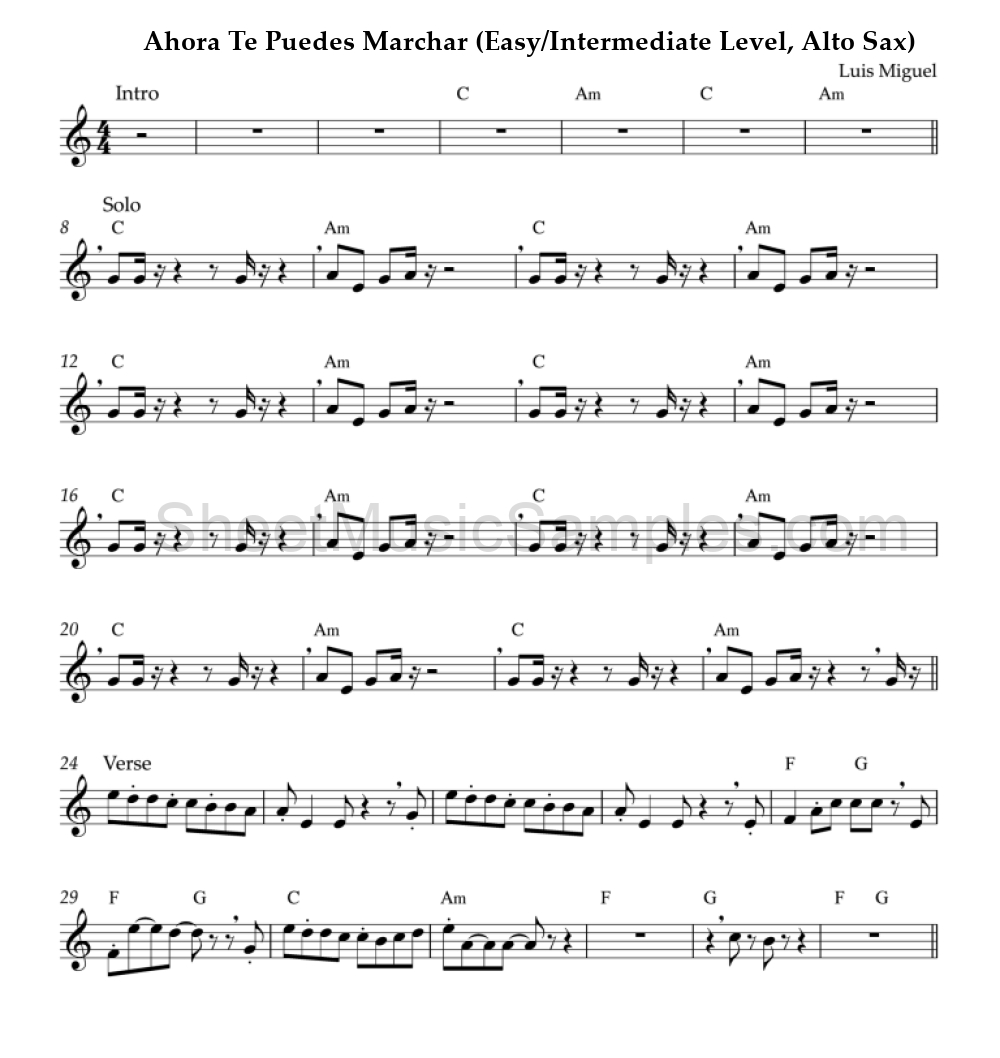 Ahora Te Puedes Marchar (Easy/Intermediate Level, Alto Sax)