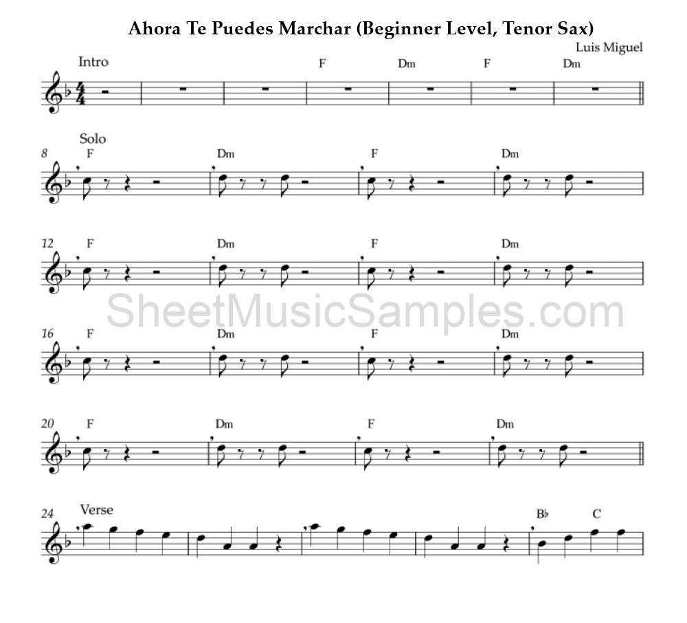 Ahora Te Puedes Marchar (Beginner Level, Tenor Sax)