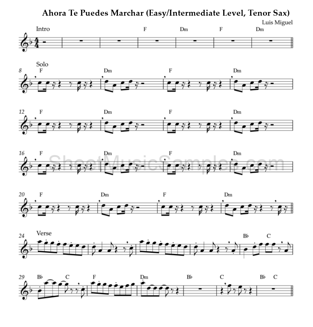 Ahora Te Puedes Marchar (Easy/Intermediate Level, Tenor Sax)