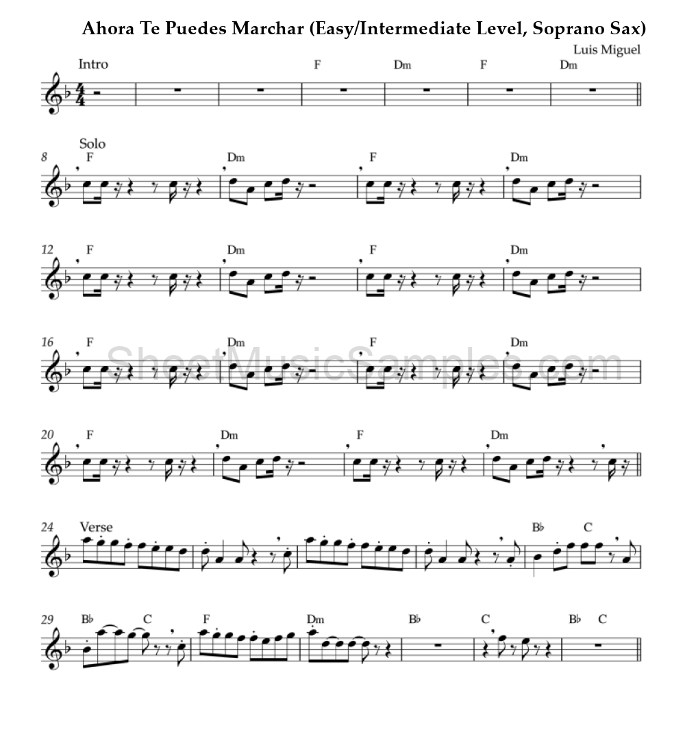 Ahora Te Puedes Marchar (Easy/Intermediate Level, Soprano Sax)