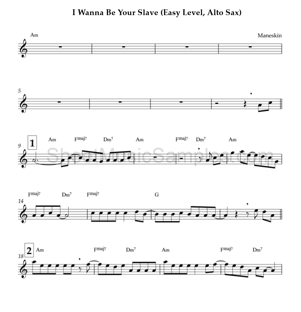 I Wanna Be Your Slave (Easy Level, Alto Sax)