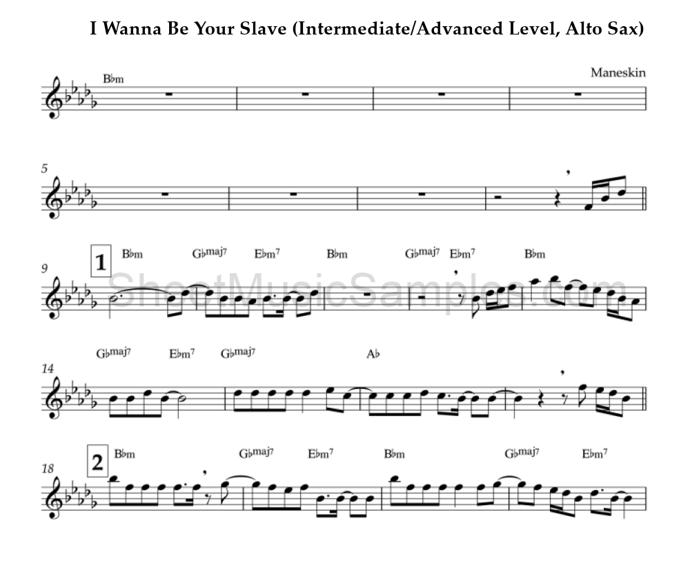 I Wanna Be Your Slave (Intermediate/Advanced Level, Alto Sax)