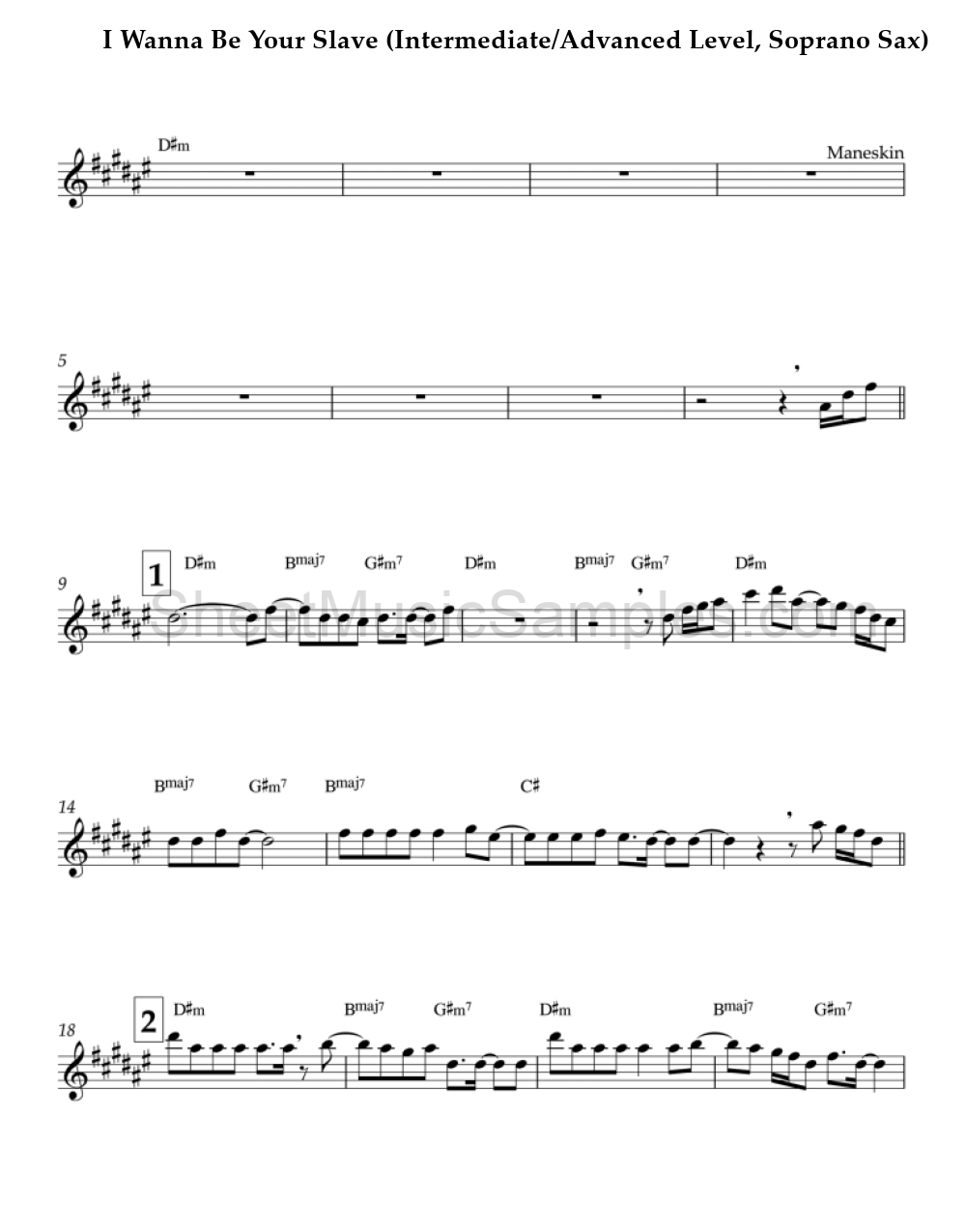 I Wanna Be Your Slave (Intermediate/Advanced Level, Soprano Sax)