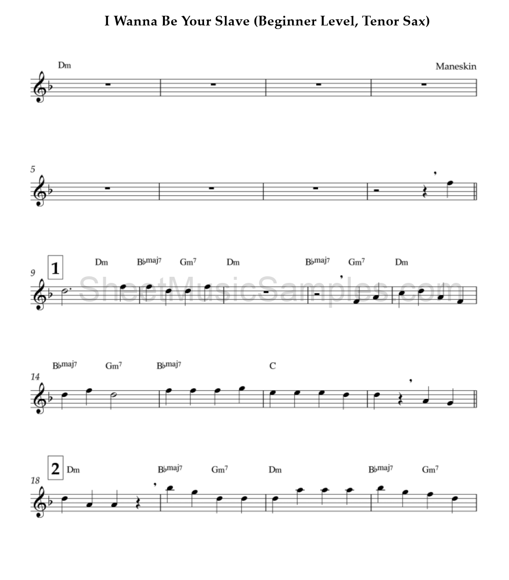 I Wanna Be Your Slave (Beginner Level, Tenor Sax)