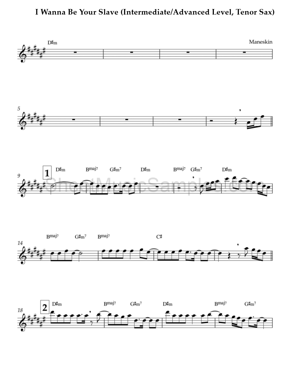 I Wanna Be Your Slave (Intermediate/Advanced Level, Tenor Sax)