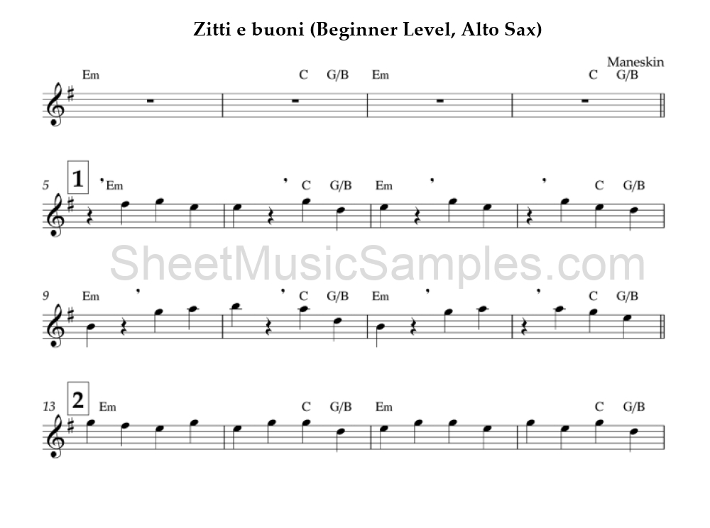 Zitti e buoni (Beginner Level, Alto Sax)