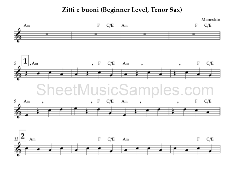 Zitti e buoni (Beginner Level, Tenor Sax)