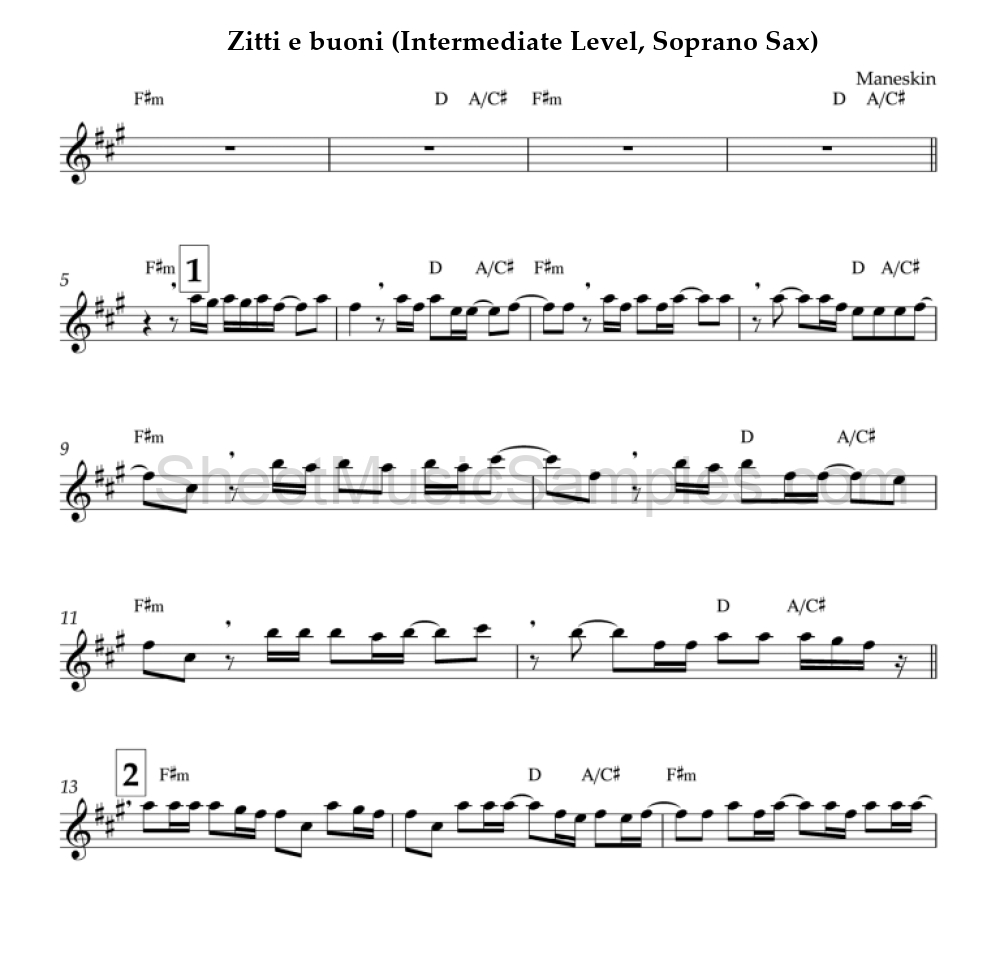 Zitti e buoni (Intermediate Level, Soprano Sax)