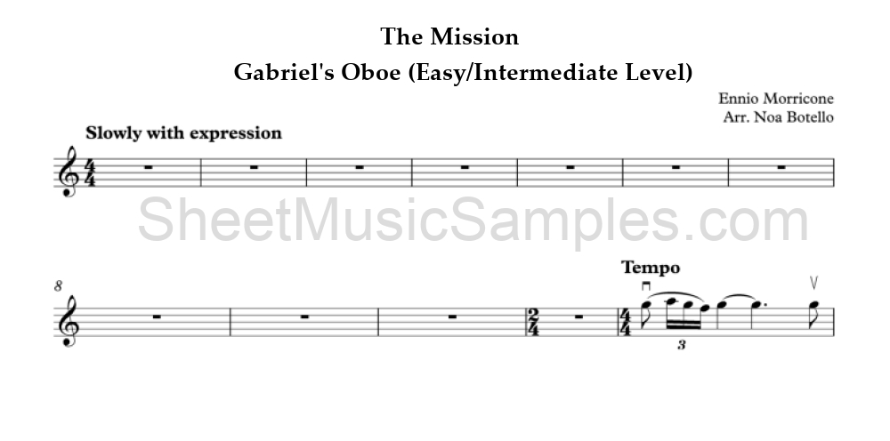 The Mission - Gabriel's Oboe (Easy/Intermediate Level)