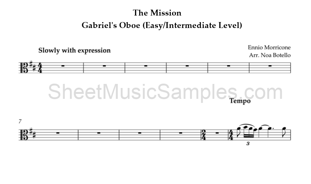 The Mission - Gabriel's Oboe (Easy/Intermediate Level)