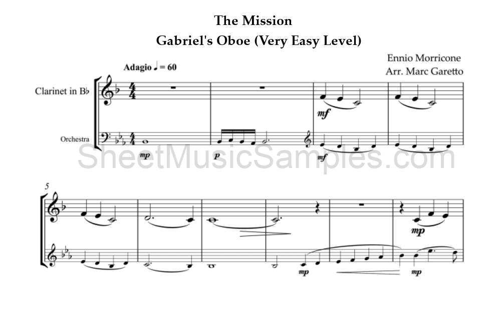 The Mission - Gabriel's Oboe (Very Easy Level)