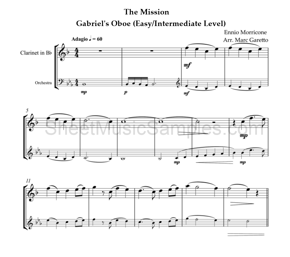 The Mission - Gabriel's Oboe (Easy/Intermediate Level)