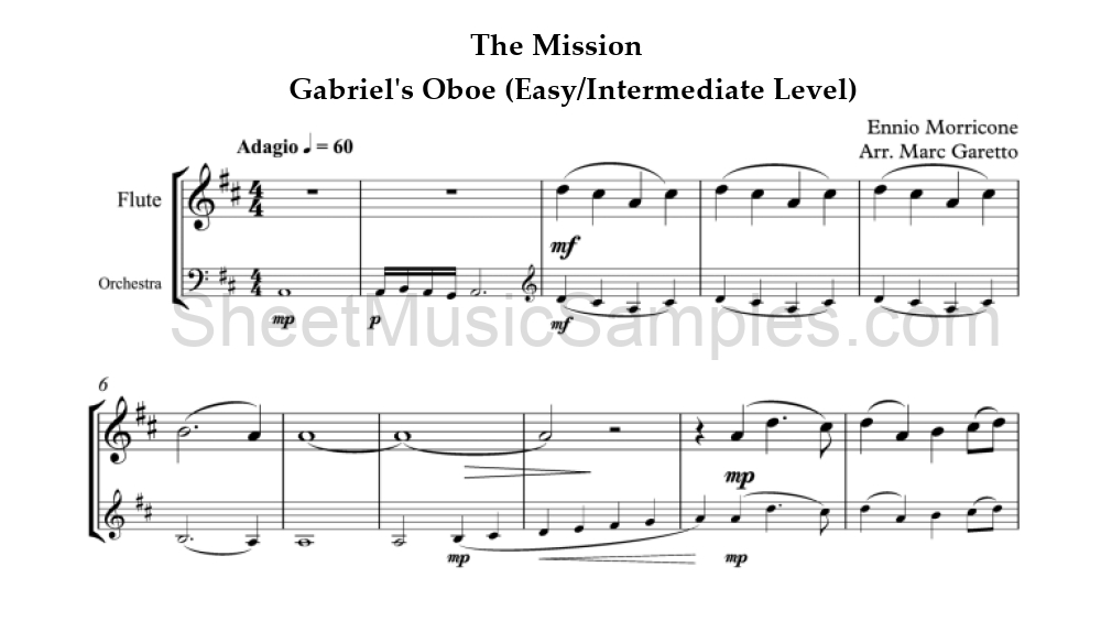 The Mission - Gabriel's Oboe (Easy/Intermediate Level)