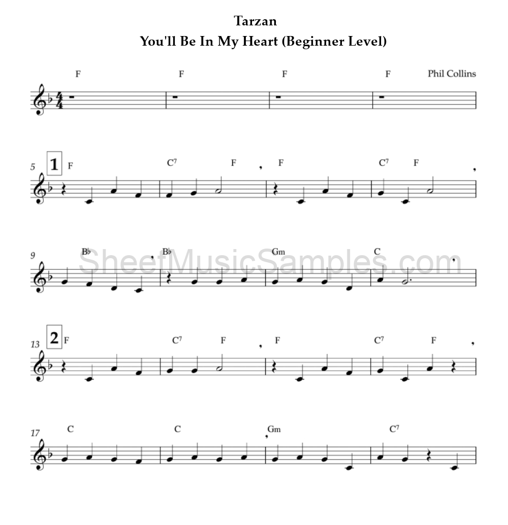 Tarzan - You'll Be In My Heart (Beginner Level)