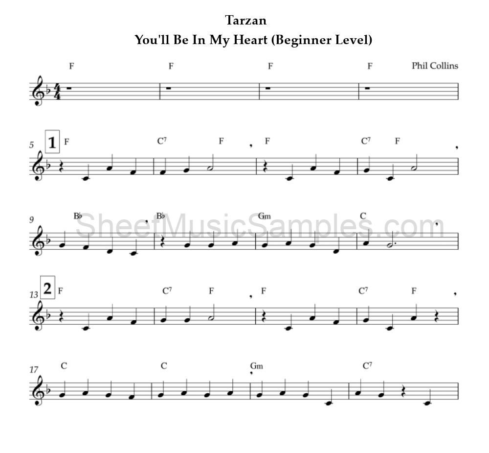 Tarzan - You'll Be In My Heart (Beginner Level)