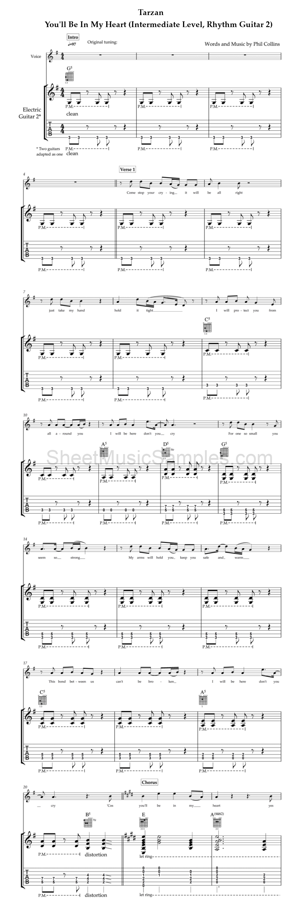 Tarzan - You'll Be In My Heart (Intermediate Level, Rhythm Guitar 2)