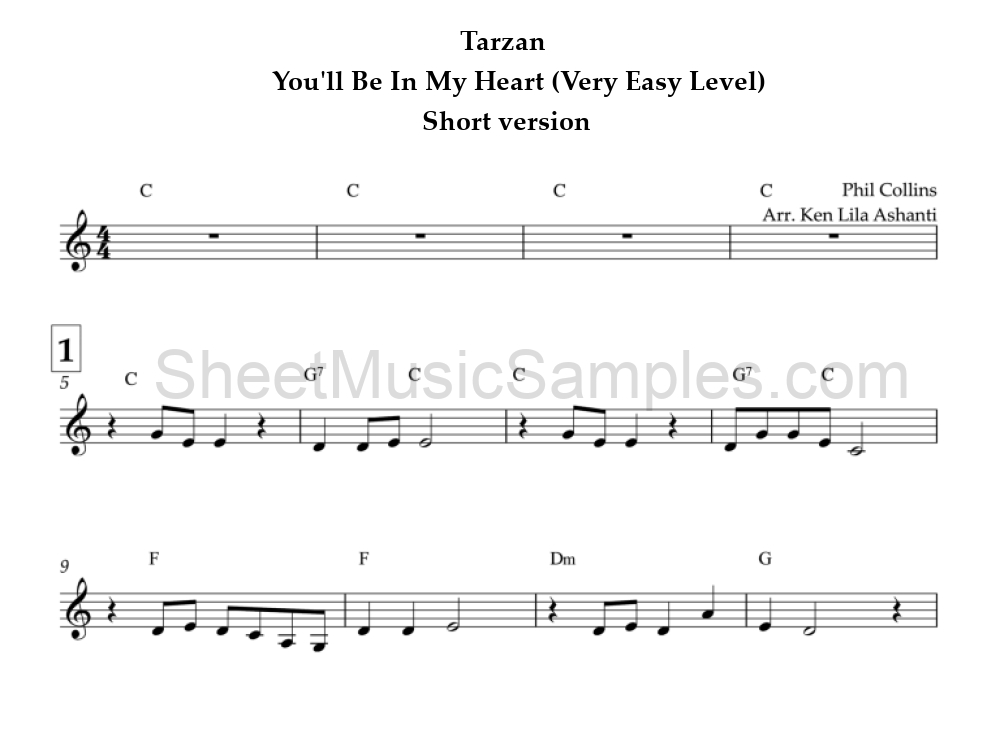 Tarzan - You'll Be In My Heart (Very Easy Level) - Short version