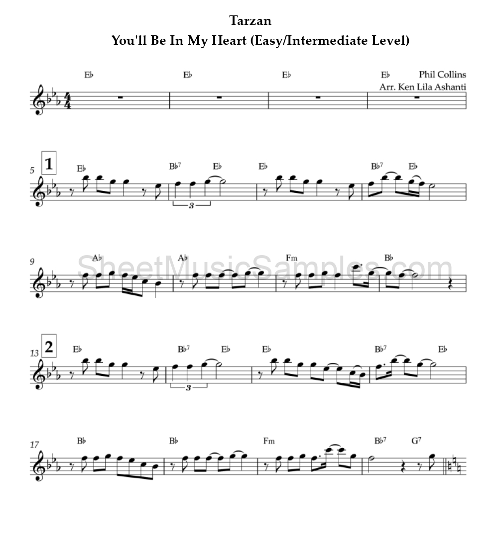 Tarzan - You'll Be In My Heart (Easy/Intermediate Level)