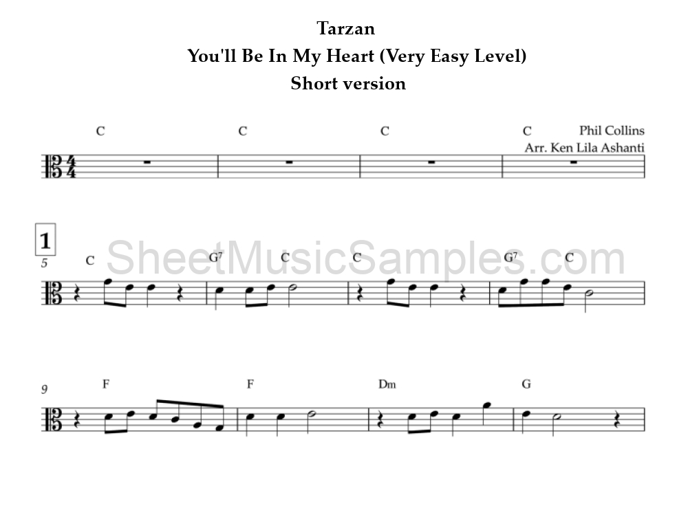 Tarzan - You'll Be In My Heart (Very Easy Level) - Short version