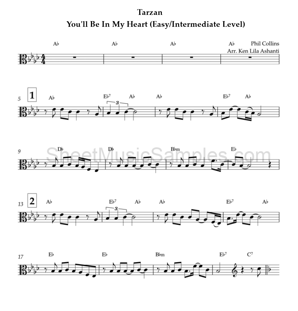 Tarzan - You'll Be In My Heart (Easy/Intermediate Level)