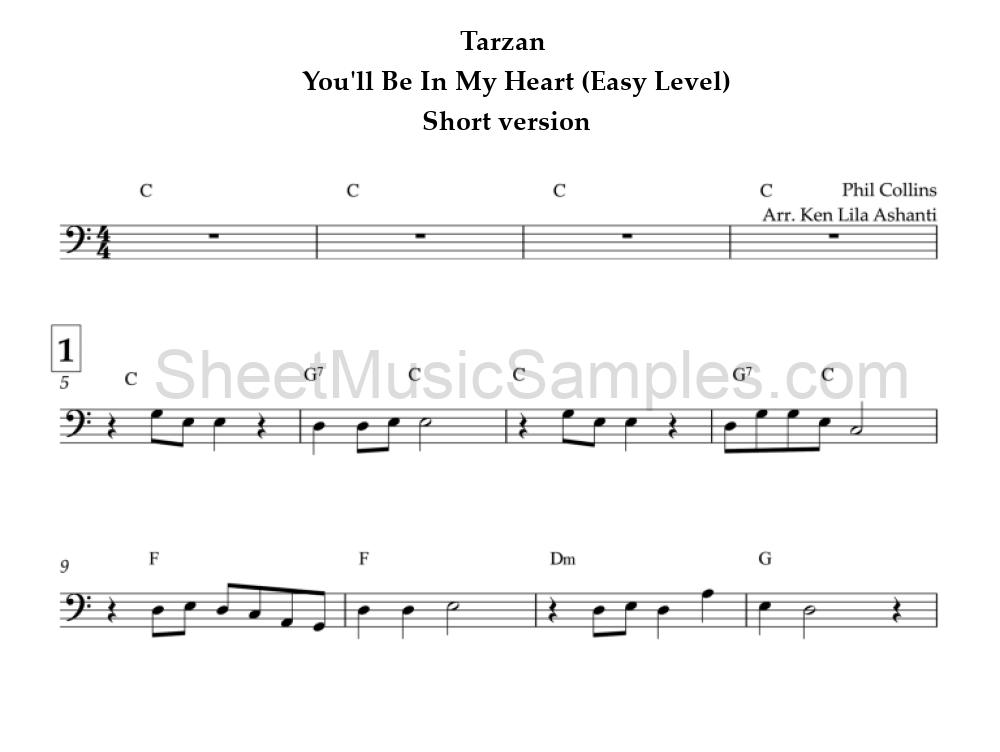 Tarzan - You'll Be In My Heart (Easy Level) - Short version