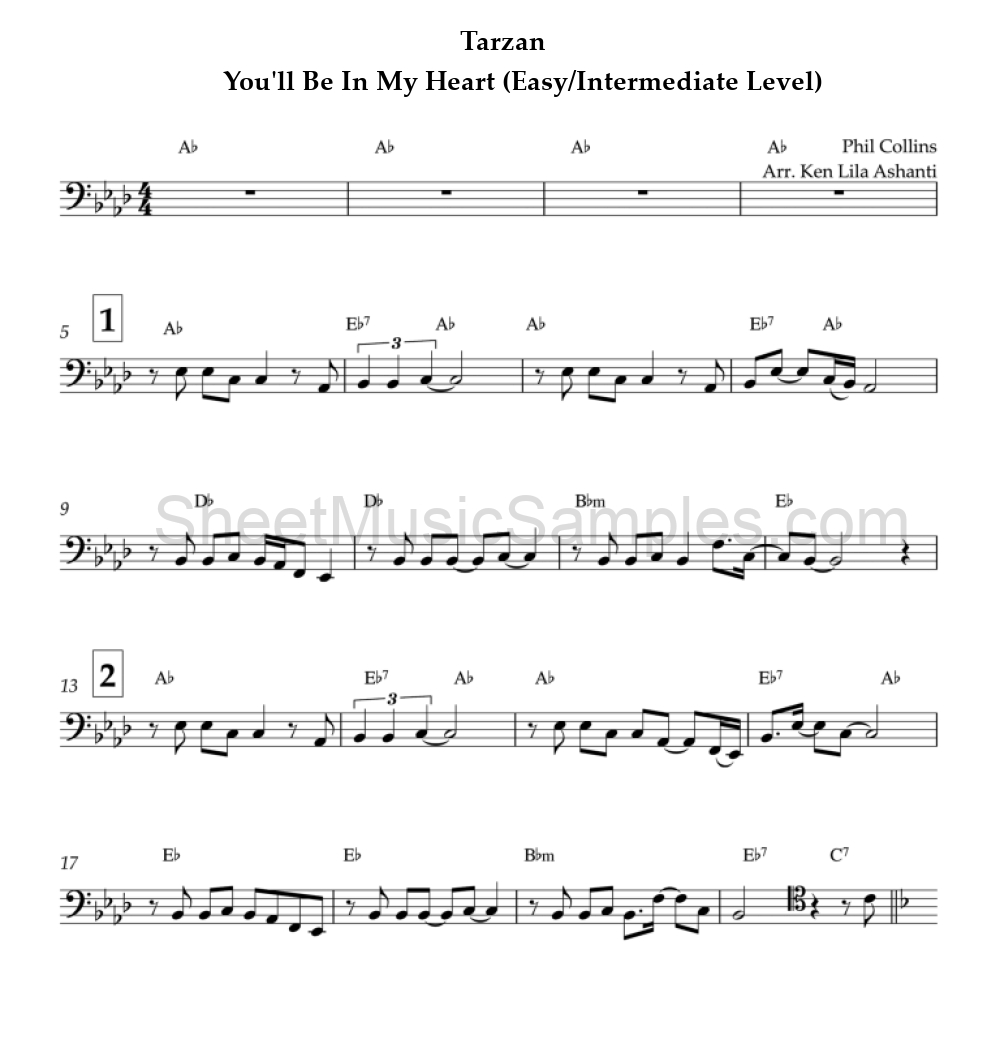 Tarzan - You'll Be In My Heart (Easy/Intermediate Level)