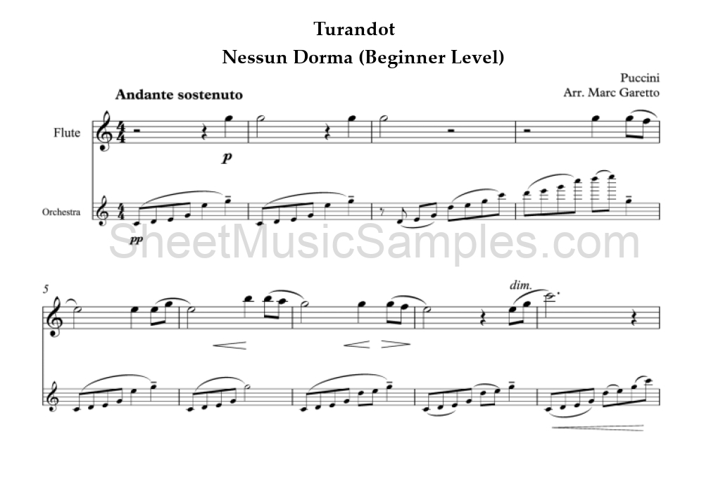 Turandot - Nessun Dorma (Beginner Level)