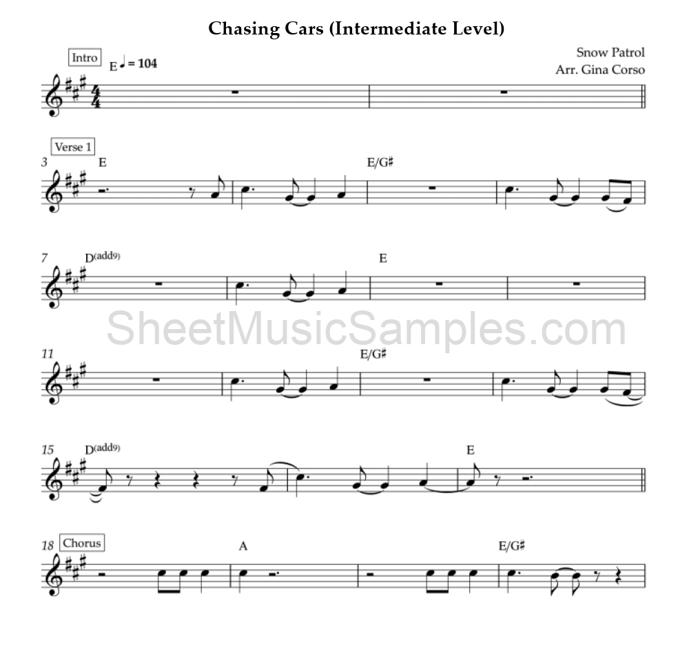 Chasing Cars (Intermediate Level)