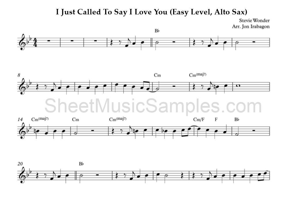 I Just Called To Say I Love You (Easy Level, Alto Sax)