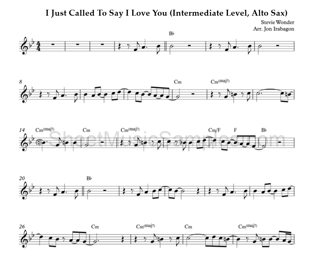 I Just Called To Say I Love You (Intermediate Level, Alto Sax)