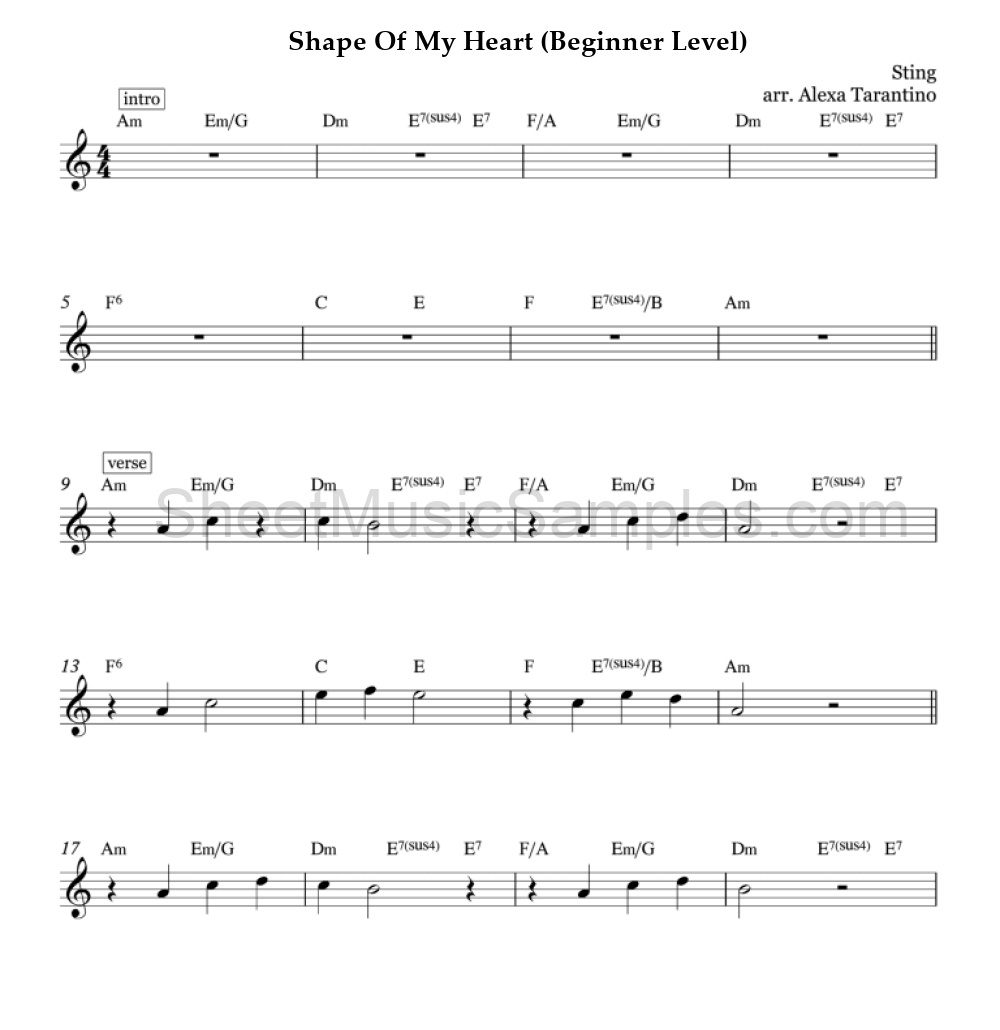 Shape Of My Heart (Beginner Level)