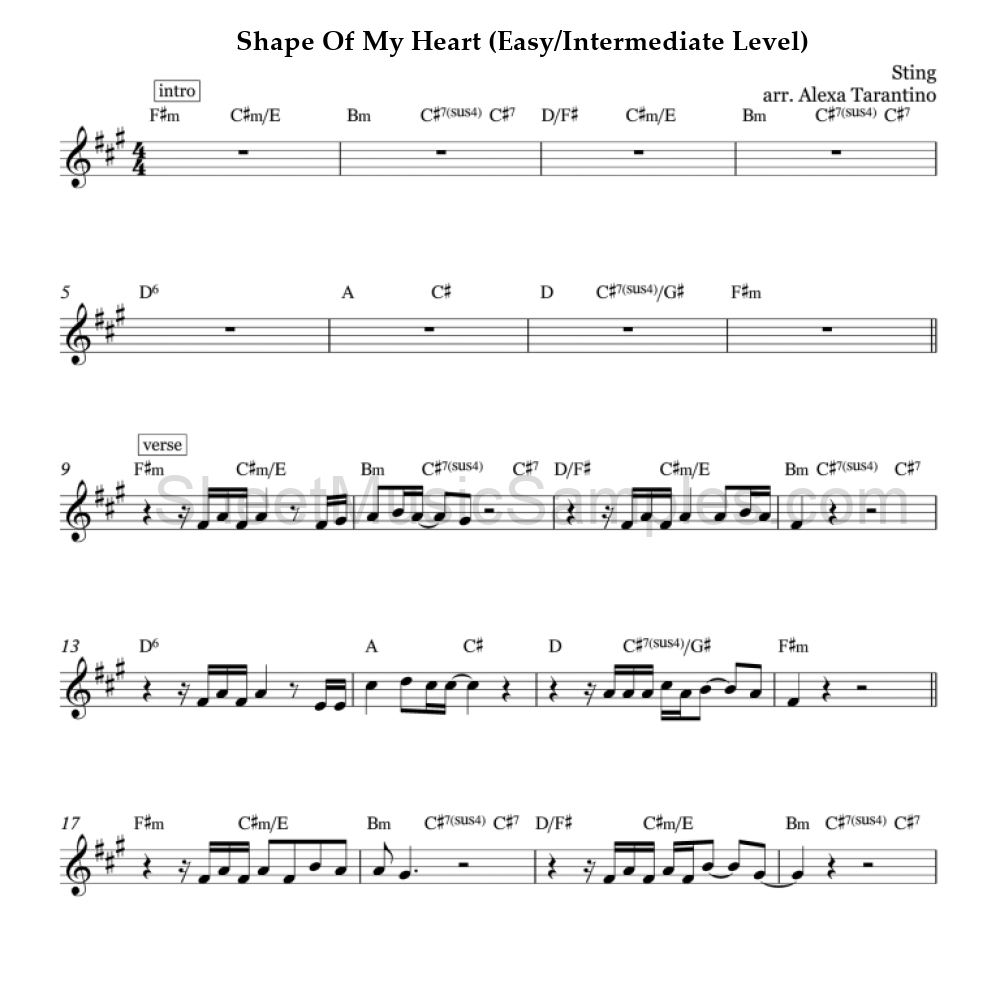 Shape Of My Heart (Easy/Intermediate Level)