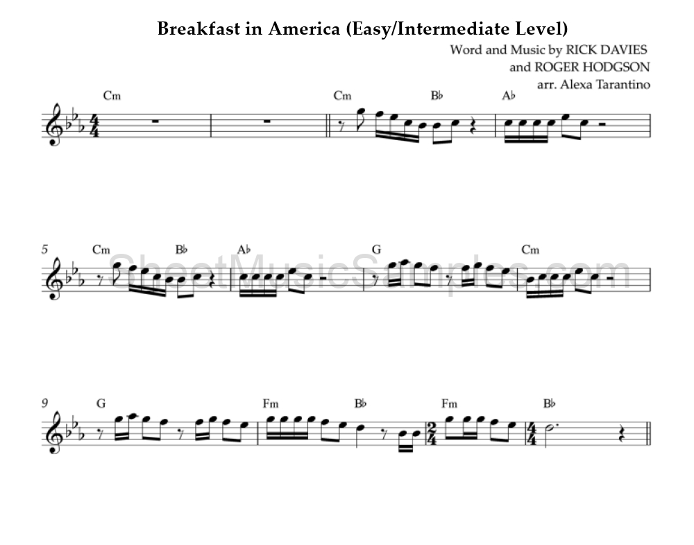 Breakfast in America (Easy/Intermediate Level)