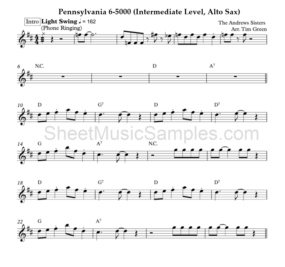 Pennsylvania 6-5000 (Intermediate Level, Alto Sax)