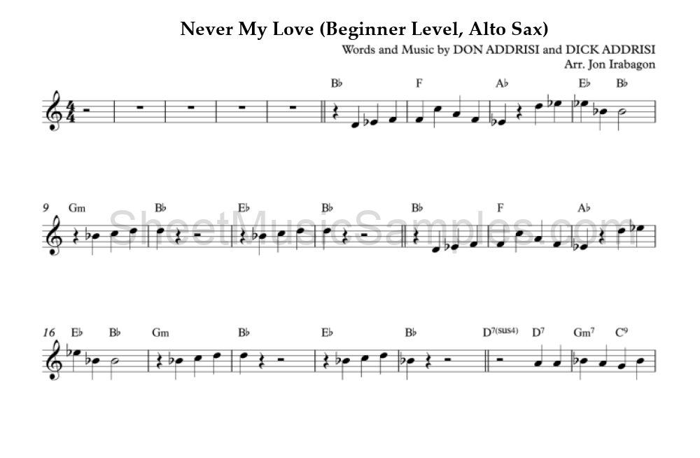 Never My Love (Beginner Level, Alto Sax)