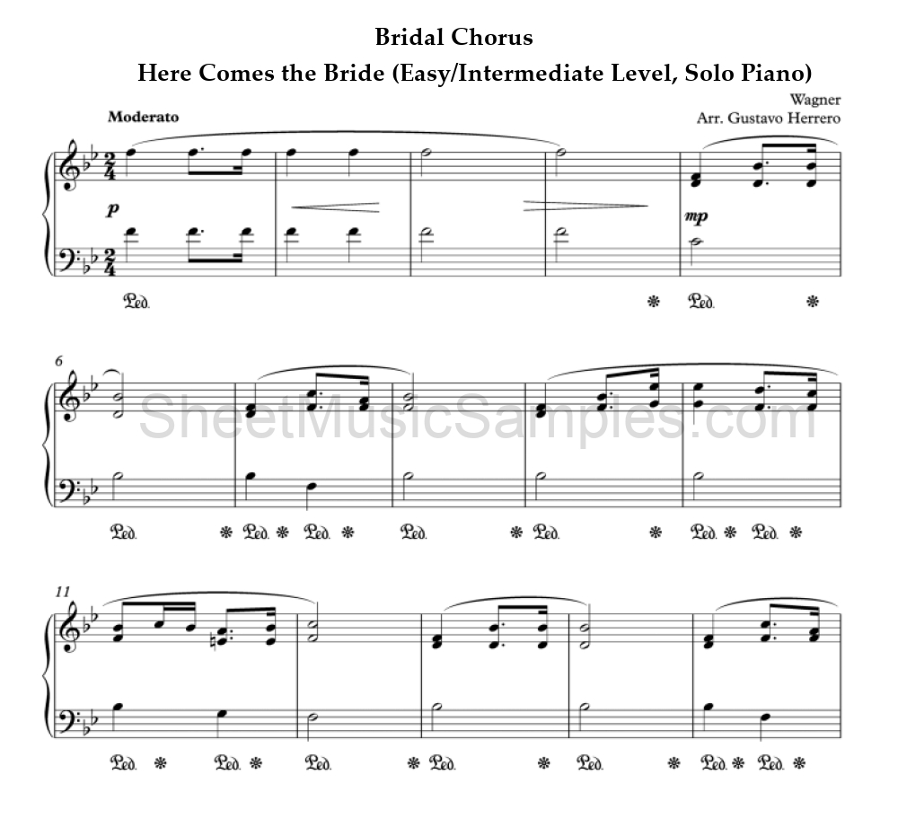 Bridal Chorus - Here Comes the Bride (Easy/Intermediate Level, Solo Piano)